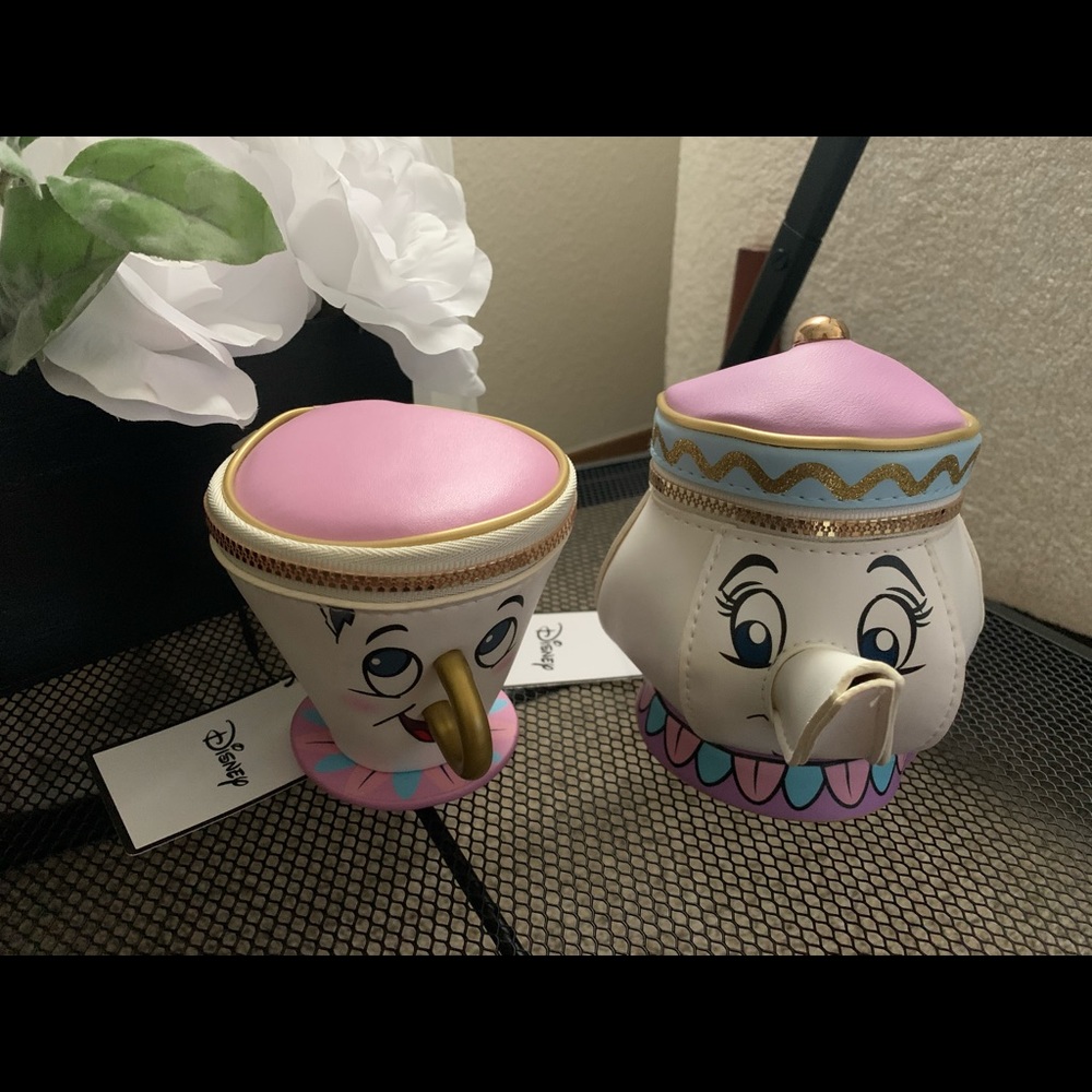 Disney Pink and White Chip and Mrs. Potts Cosmetic Bag Set